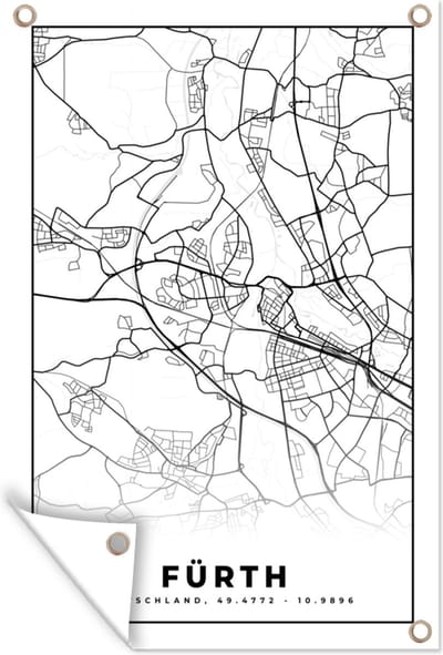 Muurdecoratie Fürth - Kaart - Plattegrond - Stadskaart - 120x180 cm - Tuinposter - Tuindoek