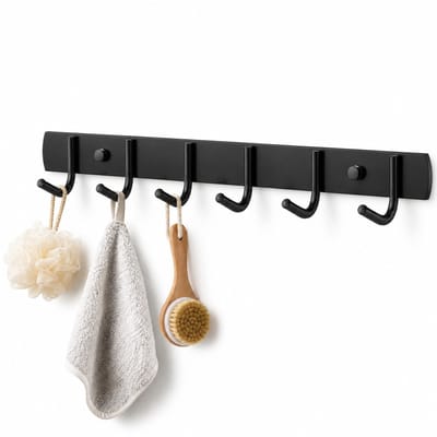 BOTC Kapstok - Wandkapstok - 6 Haken - 42cm - RVS - Muur Kapstok Hangend - Muurhaak - Zwart