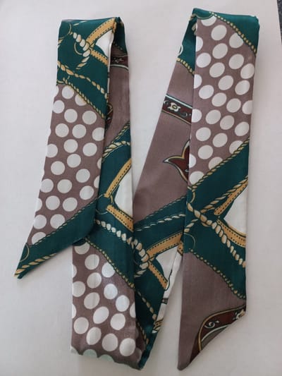 Le Sjalerie Smalle Sjaal/ Hoofdband / Haarband / Armband Met Mooie Print Groen Wit