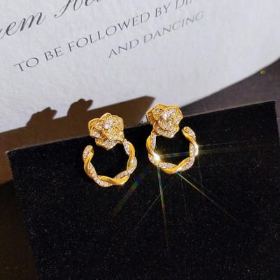 Franse Bloem Oorbellen Nieuwe Trendy Diamant Oorklemmen Zonder Oorgaatjes voor Vrouwen Retro Temperament Koude Stijl Oor Accessoires black