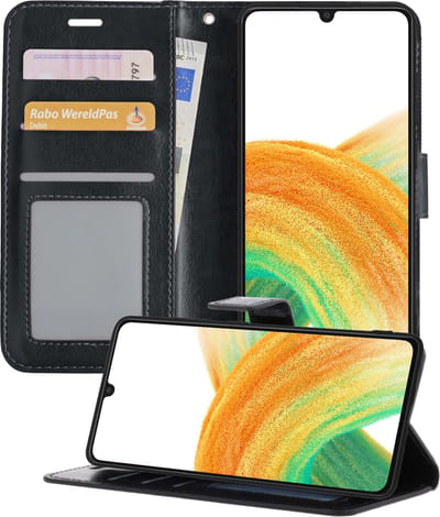 Hoesje - Geschikt voor Samsung Galaxy A33 - Luxe Bookcase - Walletcase Hoes - Portemonnee - Cover - Telefoonhoes - Zwart