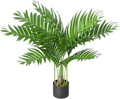 Kunstplanten 90 cm Hoog - Kunstplanten - Gesimuleerde Livistona Met PE Boomstam & Plastic Bloempot - Plastic Groenblijvende Kamerplanten - Groene Set Voor Huisdecoratie (S) NAIZY