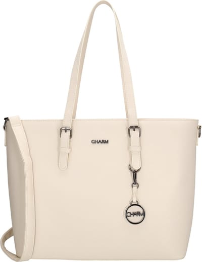 Charm London Birmingham Hand & Schoudertas Shopper 15,6 inch Laptopvak Ideale School Werk Business Tas - Tote Bag - Dames Tas - Crème