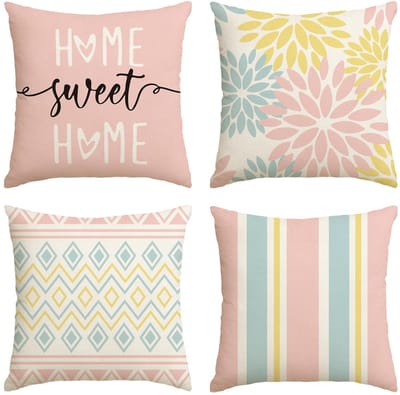 Allecto - Kussenslopen Set - Geometrisch Design - 45 x 45 cm - Roze Blauw - Sierkussen Covers - Geschikt voor Woonkamer en Slaapkamer