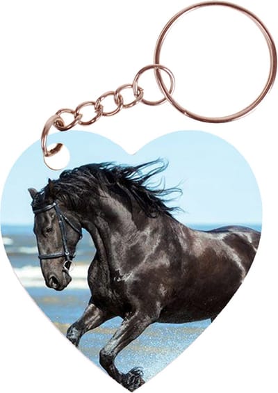 Sleutelhanger hartje 5x5cm - Fries Paard op Strand