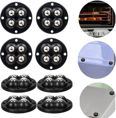 8 stuks Stille wielen - Meubelwielen - Roestvrijstalen wielen - Kogellagerwielen - 360° draaibaar - Zelfklevende wielen - Draagvermogen 20 kg - Geschikt voor meubels, apparaten, opbergdozen, stoelen, vuilnisbakken (4,8 cm - Zwart)