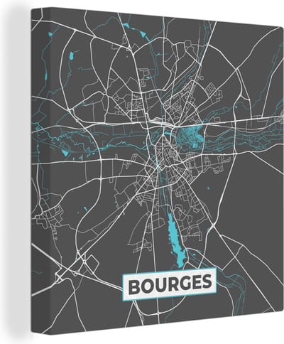 Canvas Schilderij Bourges - Frankrijk - Stadskaart - Kaart - Plattegrond - 20x20 cm - Wanddecoratie