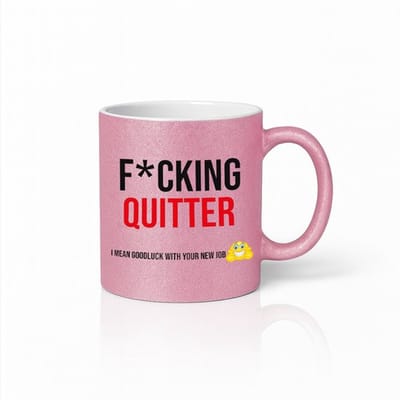 Roze Glitter “F*cking Quitter” Mok 330 ml – Grappige Sarcastische Afscheid Koffiemok – Humoristisch Cadeau voor Collega of Vriend