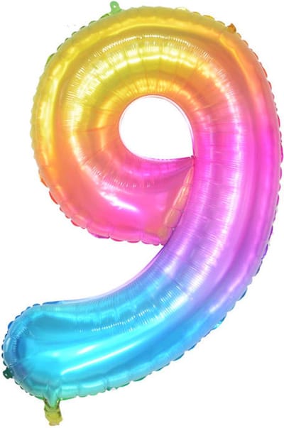 DW4Trading Regenboog Cijfer Ballon 9 - Feestversiering - Decoratie - Helium Ballon - 100 cm