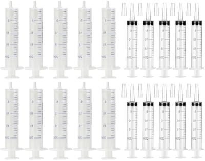 20 ml spuit zonder naald, 20 stuks plastic spuiten met afsluitdop, doseerspuit voor laboratoria, vloeistofmeting, plantenirrigatie en dierenvoeding