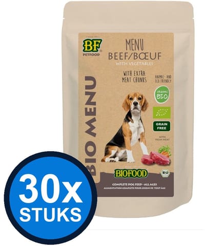 30x Biofood - Organic Rund Menu Pouch - Hondenvoer Natvoer - 150g