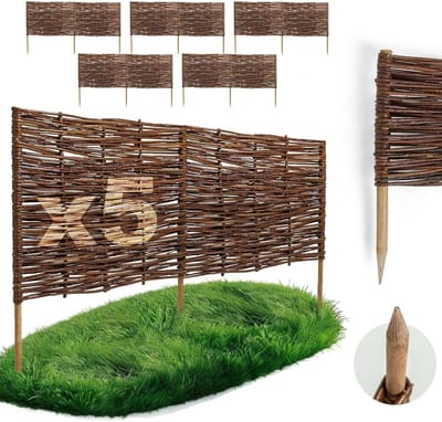 BOGATECO Wilgen Beeteinfassung - Set van 5 Stuks - Diverse Maten - Flexibele Rasenkant & Steckzaun - Handgevlochten Tuinafscheiding | 120 cm x 30 cm