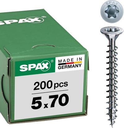 SnelShoppen - Universele Schroeven 5x70 mm, 200 stuks, Deelschroefdraad, Verstopt Hoofd, T-STAR Plus T20, 4CUT, Corrosiebestendig voor Binnen en Buite