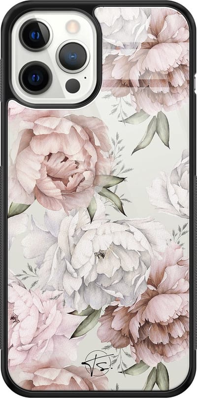 Hoesje geschikt voor iPhone 12 Pro Max - Klassieke bloemen - Luxe Hard Case - Bloemen - Beige - Mooie Telefoonhoesjes