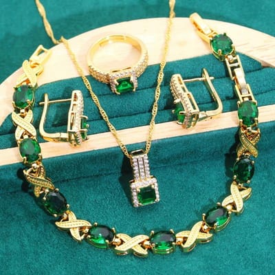 Bestverkochte sieraden in Europa en de Verenigde Staten: AAA zirkonia armband, ketting, oorbellen, open ring, gouden sieradenset blue