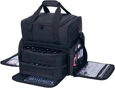 Nagelaccessoires Organizer - Opbergtas Etui - Nagelspullen Opbergen - Verstelbare Verdelers - Voor 70 Flessen - Zwart