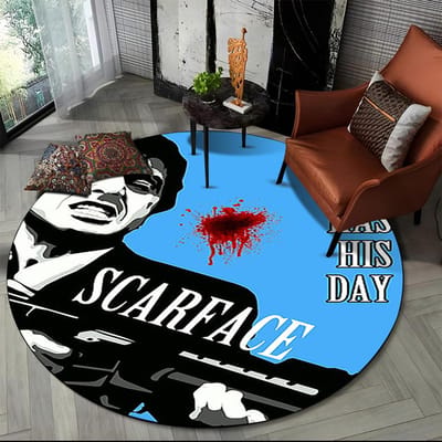 3D Printen Film Scarface Tony HD Rond Tapijt Vloerkleed voor Woonkamer Slaapkamer Kinder Speelkamer Decor, Huisdierengebied Vloerkleed Antislip Vloermat Diameter 60cm