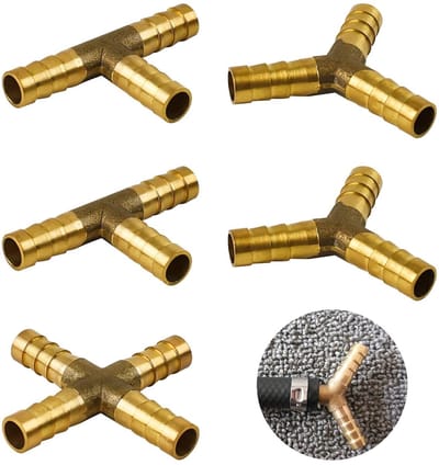 Dailygoods- Brandstofleidingconnector 5 Stuks - Messing Slangfitting - 3-Weg Aansluiting - Temperatuurbestendig tot 100℃ - Weerhaken voor Eenvoudige Installatie
