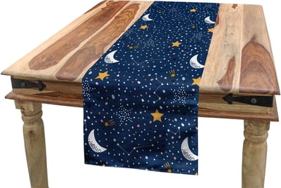ABAKUHAUS Tafelrok – Nachthemel maan-sterren – 40x180 cm – Donkerblauw