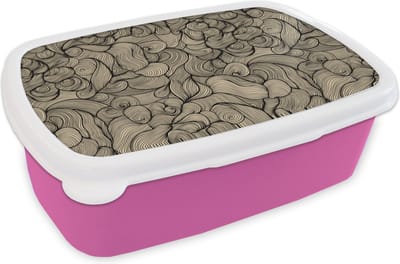 Broodtrommel Roze - Lunchbox - Brooddoos - Abstract - Lijn - Patronen - 18x12x6 cm - Kinderen - Meisje