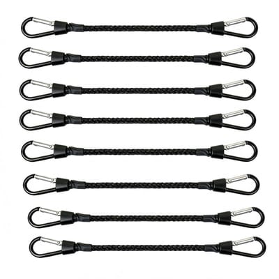 Bungee Koorden met Haken - 8 stuks - 35cm - UV- en weerbestendig - Elastische Koord met Karabijnhaak - Snelbinder Fiets - Bungee Cords - Snelbinders - Bagagebanden - voor tenten, dekzeilen, camping, bagage - zwart