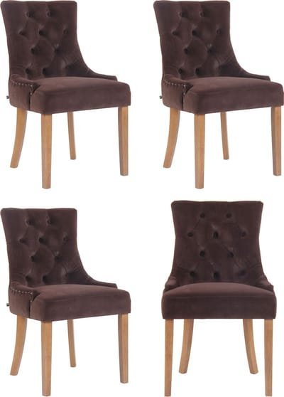 CLP Aberdeen Set van 4 eetkamerstoelen - Zonder armleuning - Hout - Fluweel - bruin antiek licht