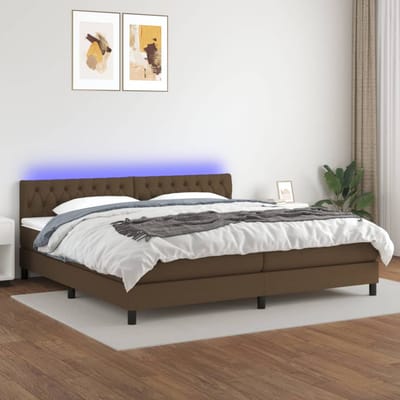 vidaXL - Boxspring - met - matras - en - LED - stof - donkerbruin - 200x200 - cm