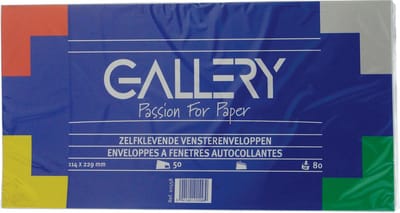 Gallery enveloppen ft 114 x 229 mm, met venster rechts, stripsluiting, pak van 50 stuks 10 stuks