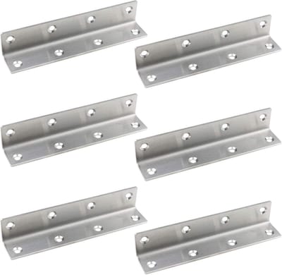 Quluxe 6 stuks roestvrijstalen hoekbeugels, 14 x 2,7 cm Heavy Duty hoekbeugel, 90 graden interne L-beugels voor hout, scharnierbevestiging L hoekbeugels