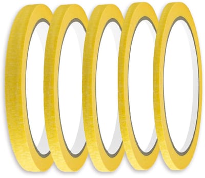 Crepe Tape Set van 5 Rollen - Zelfklevend Fineline Tape voor Schilderen, DIY Projecten en Kantoorgebruik - Beschikbaar in 5 mm, 8 mm, 10 mm en 15 mm