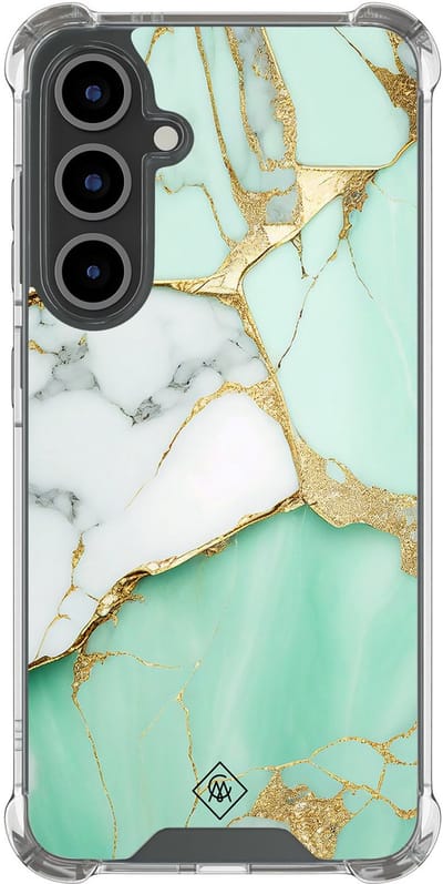 Casimoda® hoesje - Geschikt voor Samsung Galaxy S24 FE - Marmer Mintgroen - Shockproof case - Extra sterk - TPU/polycarbonaat - Mint, Transparant