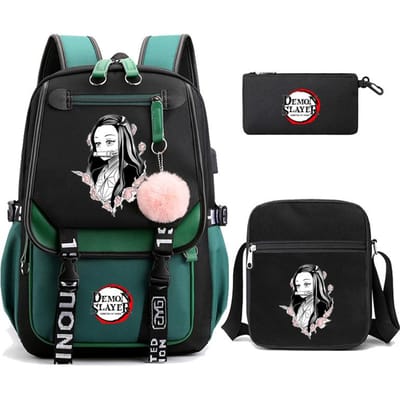 3 stks/set Demon Slayer Kamado Nezuko Rugzakken voor Meisjes Anime Schooltas Tiener Student Canvas Laptop Rugzak Vrouwen Rugzak