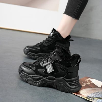 Winter Dames Hardloopschoenen Dikke Katoenen Sneakers Herfst Hoge Top Casual Sneakers Vrouw Waterdicht Warm Pluche Sneeuwlaarzen 35 zwart