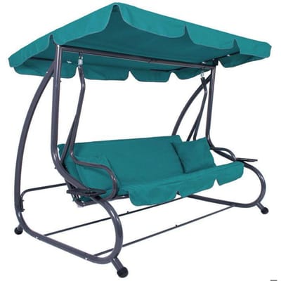 Springos Schommelbank | Venezia-Schommel | 3-zits | Waterafstotend | Inclusief 2 Kussens | Verstelbare Luifel | 163 x 193 x 120 cm | Turquoise