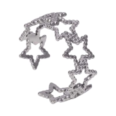 Aramat Jewels | Ringen | Verstelbare Sterren Ring van RVS met Bolletjes Motief (9 mm) | Zilverkleur | |9mm | Staal | Volwassenen | Verkleurd niet
