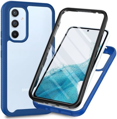 Hoesje met Ingebouwde Screenprotector Geschikt voor Samsung Galaxy A54 | Full Protect valbescherming | Doorzichtig / Blauw