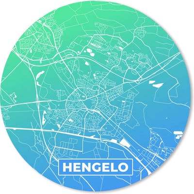 Muismat rond 20x20 cm - Mousepad Stadskaart - Hengelo - Blauw - Groen - Ronde muismatten