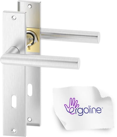 ERGO line Deurbeslag set Binnendeur - Bauhaus - Deurkruk Roestvrij Staal RVS - met sleutelgat SL56 - deurgrepen voor kamerdeuren, Deurklink met schild, langschild deurkrukset
