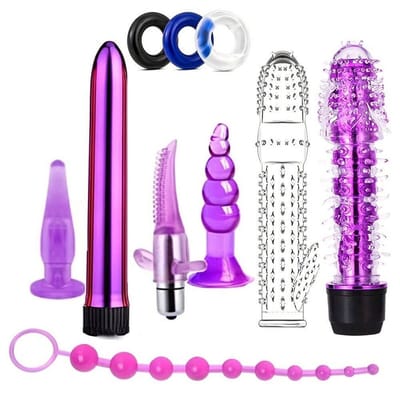 Oneay Anaal Plug Set – 10-delig Siliconen Buttplug Set met Verschillende Maten & Structuren – Inclusief Ballenketting & Cockringen – Beginners & Gevorderden – Ergonomisch, Flexibel & Huidvriendelijk – Intieme Wellness Set – Paars