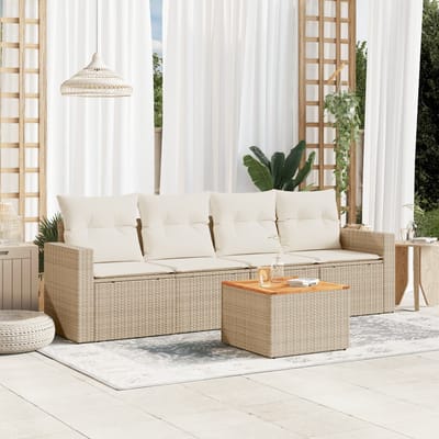 vidaXL - 5-delige - Loungeset - met - kussens - poly - rattan - beige