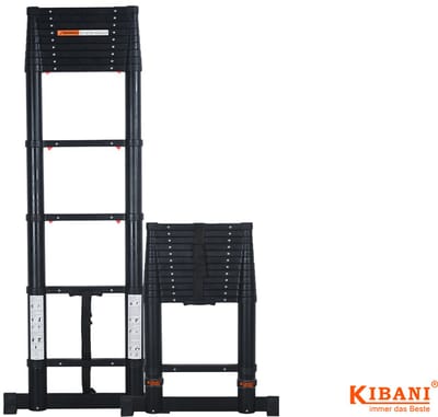 Kibani telescoopladder 3,80 meter - Zilver/Zwart - Softclose - Stabiliteitsbalk - 150kg draaggewicht - EN131-6 goedgekeurd