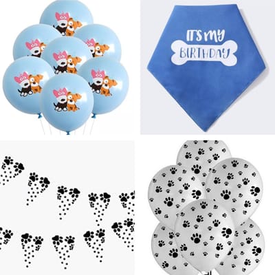 Honden verjaardag set blauw met ballonnen, slinger en bandana 15-delig - hond - ballon - slinger - bandana - verjaardag - huisdier