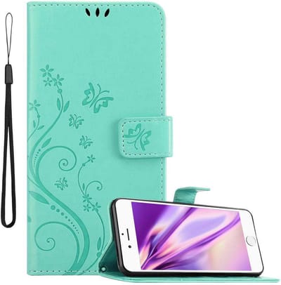 Cadorabo Hoesje geschikt voor Apple iPhone 6 / 6S in BLOEMEN TURKOOIS - Beschermhoes in bloemmotief met magnetische sluiting, standfunctie en kaartsleuven Book Case Cover Etui