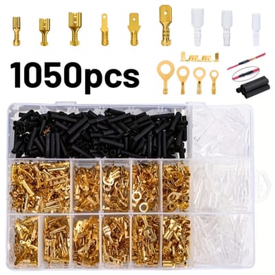 1050 stuks 2,8/4,8/6,3 mm krimpklemmen - geïsoleerde mannelijke en vrouwelijke draadconnector - ringklemmen M3 M4 M5 M6 - elektrische draadspadeconnectoren geïsoleerde hulzen kit, voor veilige autokabelboom | Cyslmuk®