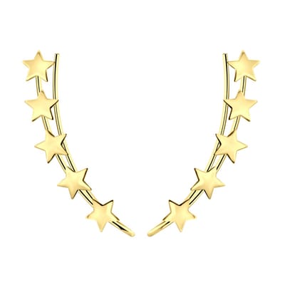 Joy|S - Zilveren ster oorbellen - ear climbers - 5 sterren - gold plated
