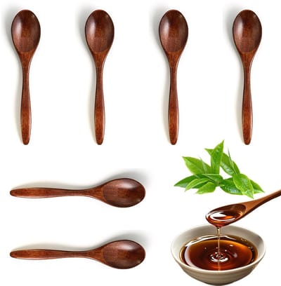 Dailygoods - 6 Stuks Houten Lepels, 14.5 cm, Handgemaakte Lepel, Houten Servies, Houten Keukenaccessoires, Roeren, Koken, Houten Lepel voor Warme Chocolademelk, Koffie, Honing, Thee
