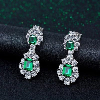 100% S925 Sterling Zilver Groene High Carbon Diamant Bruids Hangende Oorbellen Glanzend Verlovingsfeest Vintage Sieraden Groothandel black