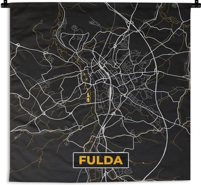 Wandkleed - Wanddoek - Black and Gold – Stadskaart – Fulda – Duitsland – Plattegrond – Kaart - 180x180 cm - Wandtapijt