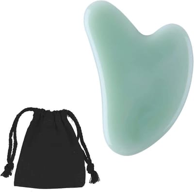 Natuurlijke Gua Sha Steen voor Gezichtsmassage - Cyan Jade met Gehaakte Tas - Effectieve Scraping Tool voor Huidverzorging en Ontspanning