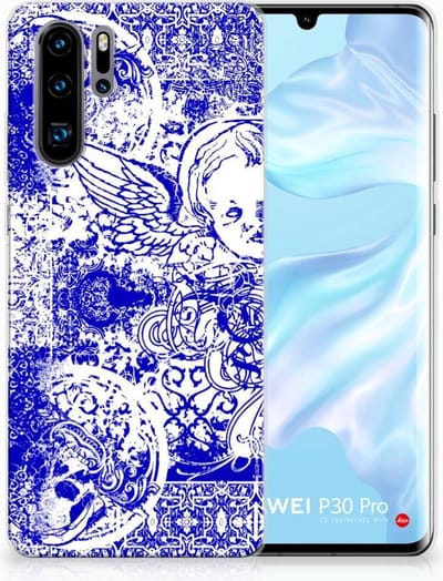 Silicone Back Case Huawei P30 Pro Angel Skull Blauw
